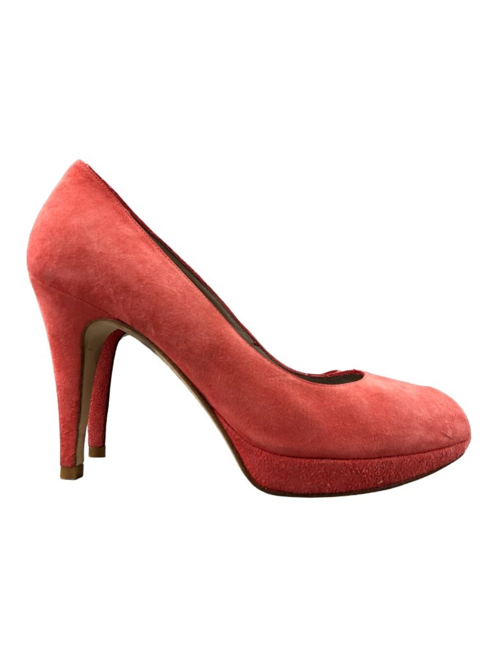 Karen Millen Women's Size 37 Coral Pink Orange Peep Toe High Heel Pumps SPAIN